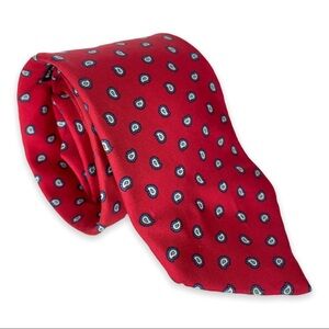 Christian Dior 100% Silk Red Tie Small Blue Paisley All Over Print